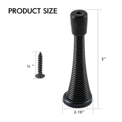 HOME MASTER HARDWARE 12 Pack Spring Door Stops, 3 Inch Wall Mounted Spring Doorstop, with Rubber Bumper, Black - color: ‎Black