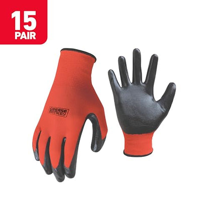 Grease Monkey Work Gloves, Men's Nitrile All Purpose Gloves with Grip for Construction, Safety, Mechanics, Touchscreen - size: 15 Pack - Large, style: Reusable Nitrile Coated Gloves