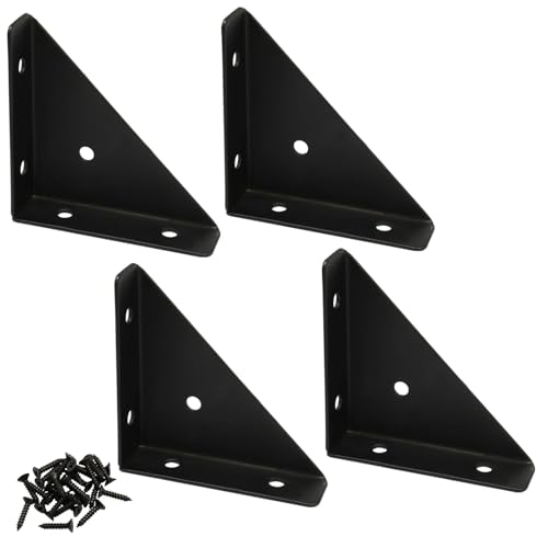 4 Pcs Triangle Corner Brace Brackets with Screws, 66mm x 66mm Angle Shelf Bracket for Furniture Reinforcement, Desk Connector, Bed Frame Support (Black)