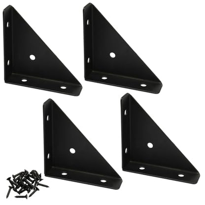 4 Pcs Triangle Corner Brace Brackets with Screws, 66mm x 66mm Angle Shelf Bracket for Furniture Reinforcement, Desk Connector, Bed Frame Support (Black)