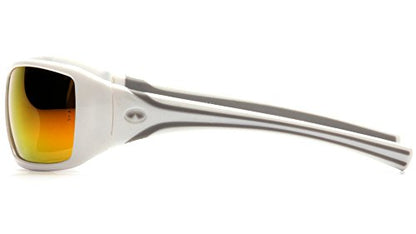 Pyramex Goliath Safety Eyewear Black Frame Clear Anti Fog Lens - color: Sky Red Mirror Lens/ White Frame