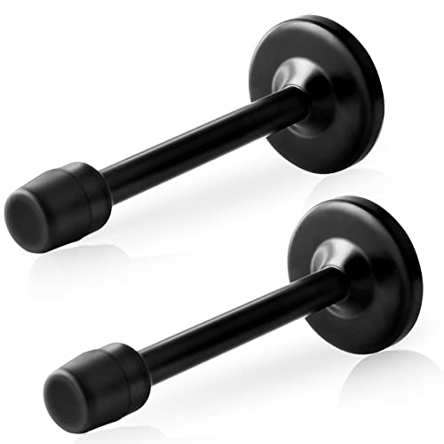 KOLAKO Door Stoppers, 6 Inch(150mm) Black Door Stops, Wall Mount Doorstop with Rubber Bumper, Brushed Stainless Steel, Extra Long Doors Stoppers for Bottom or Top, 2 Pack - color: Black, size: 6 inch X 2 pack
