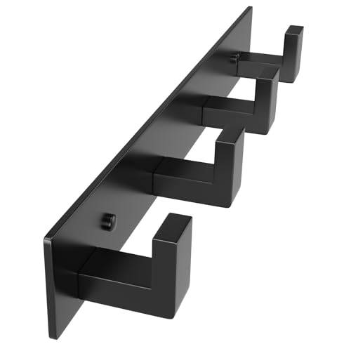 PMMASTO Coat Rack Wall Mount, Coat Hooks Wall Hooks for Hanging, Stainless Steel Coat Hanger Towel Hooks for Bathrooms, Coat Rack Hat Rack (Black 4 Hooks, 1 Pack) - color: Black, size: 4 "L" Hooks, 1PACK