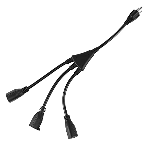 oviitech 1 to 3 Power Cord Splitter Cable, 1.5FT Indoor 3 Prong Power Strip for Halloween Lights, Christmas Decorations, Computer, Scanner, Transformer, and LED Stage Light,16/3 SJT,Black,1pack