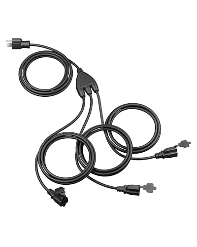 DEWENWILS Outdoor Extension Cord Multiple Outlets 45ft, Evenly Spaced 3 Outlets Plugs with Safety Cover, 16/3 SJTW Weatherproof Wire for Lights Holiday Decorations - color: Black, size: 45FT(15+10*3), style: 1 to 3 Splitter