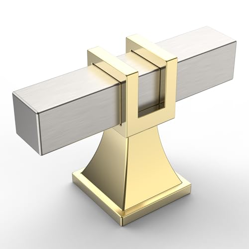 Amerdeco 10 Pack Brushed Satin Nickel and Gold Cabinet Knobs 1.46 Inch(37mm) Single Hole Cabinet Handles Rectangle Dresser Knobs Drawer Knobs and Pulls for Bathroom Cabinets ZH0067 - color: Brushed Satin Nickel+Gold, size: 1.46"/37MM Single Hole
