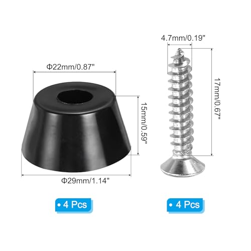 Cutting Board Feet, 4 Pack Round Rubber Feet Bumpers Non Slip Bumper Pads with Stainless Steel Screws for Furniture Chairs Desks Electronics (0.2" Wx0.59 H)