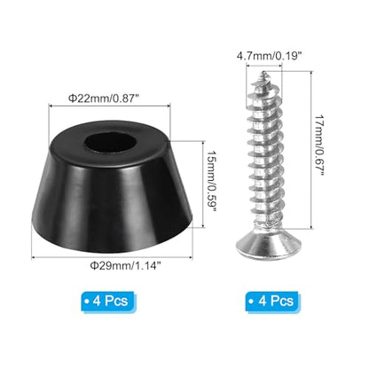 Cutting Board Feet, 4 Pack Round Rubber Feet Bumpers Non Slip Bumper Pads with Stainless Steel Screws for Furniture Chairs Desks Electronics (0.2" Wx0.59 H)