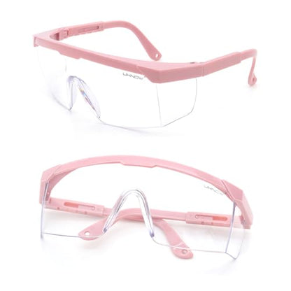 UKNOW Safety Glasses 2 Pack - Anti Fog Safety Goggles ANSI Z87.1 - Adjustable Protective Eyewear - Clear Lens Lab Goggles - color: Pink