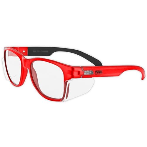 MAGID Y50 Safety Glasses for Construction | Red Frame — 1 Pair, Clear Lens | Side Shields, ANSI Z87.1+, Anti-Fog, Scratch-Resistant, 99.9% UV Protection, Polycarbonate Lens - color: Clear Lens | Red Frame, size: 1 Pair