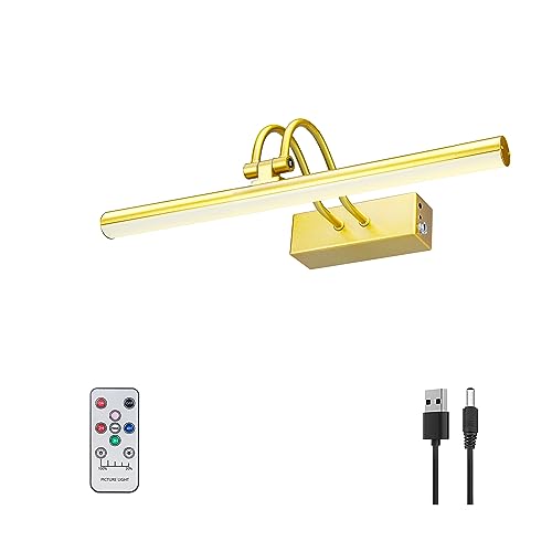 RAIFOOLLY Picture Light, 13in Battery Operated Picture Lights for Paintings,Metal Remote Display Art Light with Timer and Dimmable for Wall Painting,Frame, Portrait, Dartboard(Gold), RF00290 - color: Sparkly Gold, size: 13"
