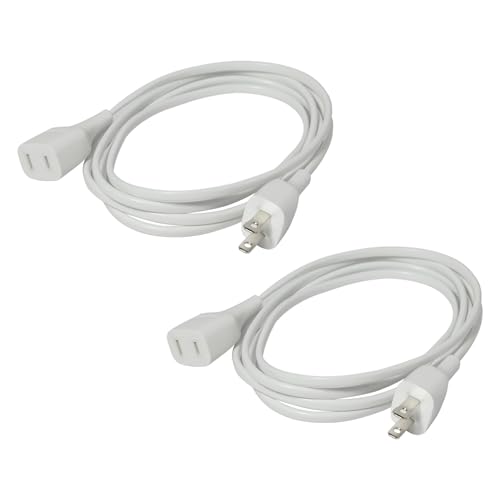 6 Feet White Extension Cord for IndoorUse - 625W 125V 5A Polarized 2 Prong Flexible Tangle-Free Design Power Cable for Small Appliances, Security Cameras, Christmas Lights (2 Pack) - size: 6FT White (2 Pack)