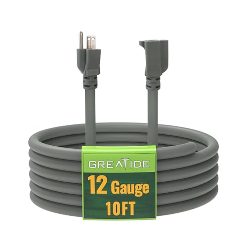10 Ft Outdoor Extension Cord - 12/3 SJTW Heavy Duty Grey Extension Cable with 3 Prong Grounded Plug - Power Cord for Lawn, Garden, Appliances - color: Grey, size: 10 ft