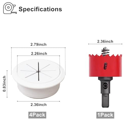 4 Pack TV Cord Hider for Wall Mounted TV, 2-3/8"(60mm Hole) Wire Hider in Wall Cable Management Kit, Includes 4 Pass Throughs and 1 Hole Saw Drill Attachment Easy to Install - size: 60mm - 4 Pack