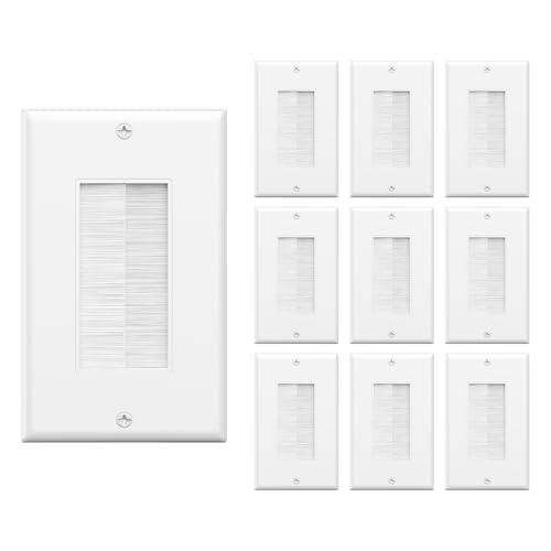 VCE Brush Wall Plate 10-Pack, Cable Pass Through Insert for Wires, Single Gang Cable Access Strap, Wall Socket for HDTV, HDMI, Home Theater Systems, White - color: White