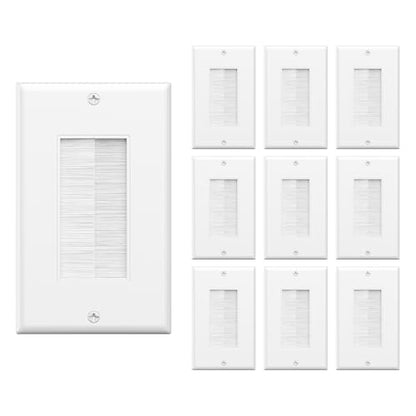 VCE Brush Wall Plate 10-Pack, Cable Pass Through Insert for Wires, Single Gang Cable Access Strap, Wall Socket for HDTV, HDMI, Home Theater Systems, White - color: White