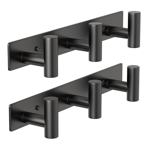 PMMASTO Coat Rack Wall Mounted, 3 "T Shaped Wall Hooks for Hanging, Heavy Duty Stainless Steel Coat Hook Rail for Hat Towel Robes in Bathroom Kitchen Mudroom Entryway (Black, 2PC) - color: Black, size: 3 "T" Hooks, 2PACK