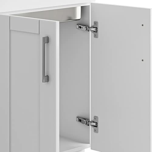 SIMPLIHOME Modern Wide Shaker All-in-One 24 inch Wide Utility Sink and Laundry Cabinet in Pure White Finish, Transitional Stainless Steel Sink Cabinet for Laundry Rooms with High-Arch Chrome Faucet - color: White, size: 24 Inch