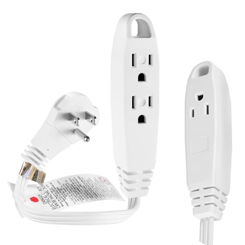 1 Feet 3 Outlet Power Strip Short Extension Cord Low-Profile Flat Plug Adapter - UL Listed SPT-3 16AWG Power Cable Wire 3 Prong Grounded Multi Outlet White (1 Pack) - size: 1ft, style: 1 Pack