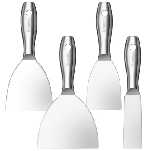 4 Pack Putty Knife Scraper,1.5",3",4",6" One Piece Premium Polished All-Stainless Steel Scraper Tool for Spreading Drywall Spackle & Mud, Taping, Scraping Paint
