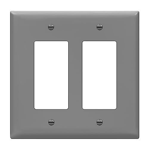ENERLITES Double Decorator Switch Cover, Two Outlet Wall Plate, Mid-Size 2-Gang 4.88" x 4.92", Unbreakable Polycarbonate Thermoplastic, UL Listed, 8832M-GY, Gray - color: Gray, size: Mid-size