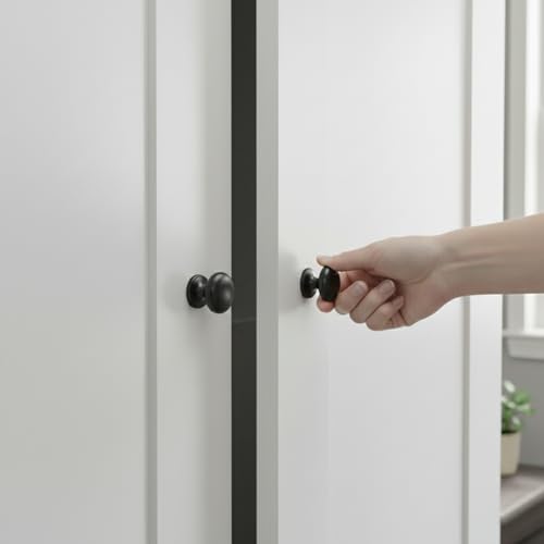 trust4care 4-Pack Matt Black Large Bifold Closet Door Knobs with Wide Base, Zinc Round Kitchen Cabinet Wardrobe Dresser Dummy Pull Knobs, 1-1/2 Inch Furniture Sideboard Drawer Handles - color: Black, size: Set of 4