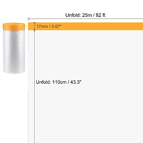 uxcell Pre-Taped Masking Film, 43.3 in x 82 Ft, Plastic Drop Cloth with Medium-Tack Painters Tape for Painting Protection - size: 43.3 in x 82 Ft