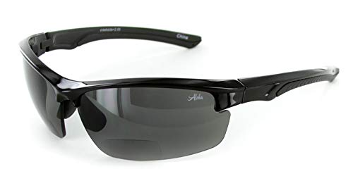 Aloha Eyewear Creekside Wrap-Around Polarized Bifocal Sport Safety Reading Sunglasses for Youthful, Active Men and Women (Black/Smoke +1.50) - color: Shiny Black W/ Smoke Lens, style: 1.5