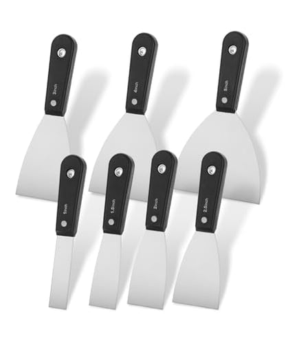 Bates- Putty Knife Set, 7 pcs, Stainless Steel, 1" 1.5" 2" 2.5" 3" 4" 5" Flexible Metal Scraper, Drywall Spackle Knife, Metal Paint Scraper Tool, Putty Knife Scraper, Wall Scraper, Drywall Knife - color: Black Stainless Steel, size: 1", 1.5", 2", 2.5", 3"