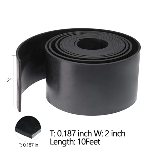 TORRAMI Solid Neoprene Rubber Strips Roll 3/16 (.187) inch Thick X 2 inch Wide X 10 Feet, for DIY Weather Stripping, Gasket, Seal - size: 2" Wide X 10' Long, style: 3/16 (.187)" Thick