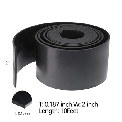 TORRAMI Solid Neoprene Rubber Strips Roll 3/16 (.187) inch Thick X 2 inch Wide X 10 Feet, for DIY Weather Stripping, Gasket, Seal - size: 2" Wide X 10' Long, style: 3/16 (.187)" Thick