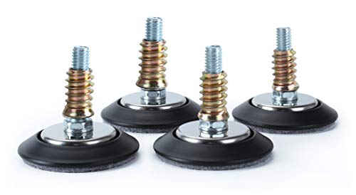 Furniture Levelers - Adjustable Leveling Legs for Tables Chairs Cabinets - 2.5" Diameter Base with 4 Felt Pads, 3/8"-16 Thread- S/S Polished Chrome (4 Pack)
