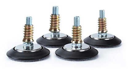 Furniture Levelers - Adjustable Leveling Legs for Tables Chairs Cabinets - 2.5" Diameter Base with 4 Felt Pads, 3/8"-16 Thread- S/S Polished Chrome (4 Pack)