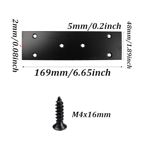 2PCS Black Stainless Steel Flat Mending Plates, 6.65" x 1.89" Straight Bracket Brace, Heavy Duty Metal Fixing Joining Plate for Furniture, Wood, Shelves, Fence - size: 6.65" X 1.89"
