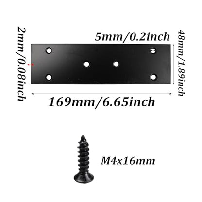 2PCS Black Stainless Steel Flat Mending Plates, 6.65" x 1.89" Straight Bracket Brace, Heavy Duty Metal Fixing Joining Plate for Furniture, Wood, Shelves, Fence - size: 6.65" X 1.89"