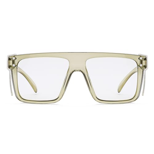 ANSI Z87 Safety Glasses, Photochromic UV400 Blue Light Blocking, Impact Resistant Work Glasses for Construction - color: Clear Green