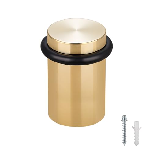 Floor Door Stopper Door Stop-Classy Solid Steel Modern Heavy Duty Door Stoppers -Floor Mount Anchor Screw-Wall Protector for Commercial Door(Golden, 2.0 Inch) - color: Gold, size: 2.0 Inch