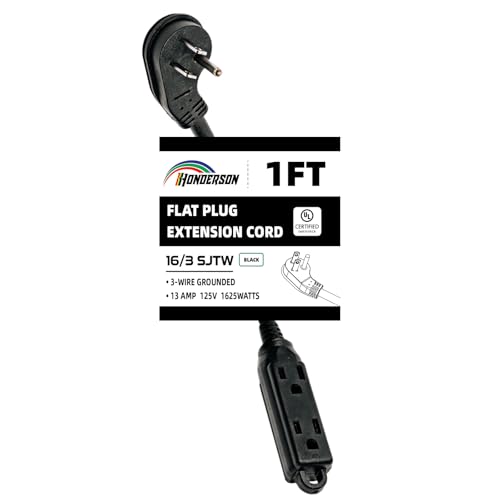 3-Outlets Flat Plug Indoor Extension Cord Outlet Extender, UL Certified, 16 Gauge 1FT Black 3 Prong Heavy Duty, 16/3 SJTW 13A Power Strip - color: Black, size: 1FT, style: 16/3