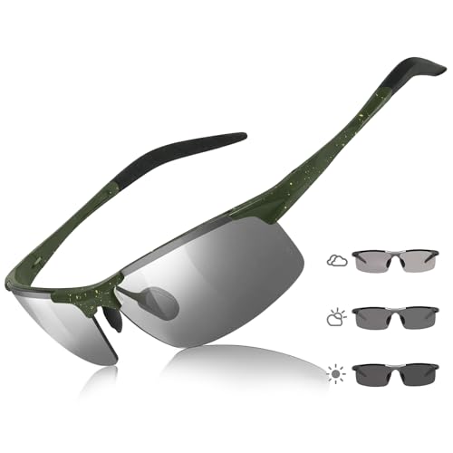 TJUTR Mens Photochromic Sunglasses Day & Night Driving Z87 Sun Glasses Polarized UV400 Protection Safety Glasses - color: B Green Yellow Dot/Z87 Photochromic Polarized Safety Lens