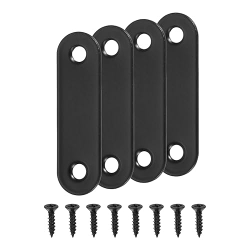 uxcell 4 Set Flat Repair Plates, 0.63 x 2.2 Inch Stainless Steel Flat Straight Brace Bracket Mending Joining Plates with Screws for Fixing Wooden Furniture Corner, Black - size: 0.63 x 2.2 Inch