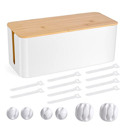 Cable Management Box - Wooden Style Cord Organizer Box to Hide Wires & Power Strips | Desk Computer Cable Organizer Box | Safe ABS Material | 12.6" (L) x 5.3" (W) 4.9" (H) | for Home & Office - White - size: Medium
