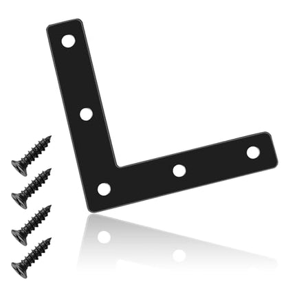 12 Pcs 3.15" x 0.62" L-Shape Corner Brace Brackets, 90°Angle Flat Mending Repair Plates Corner Brackets with Screws, Black - size: 3.15", style: L-Shape
