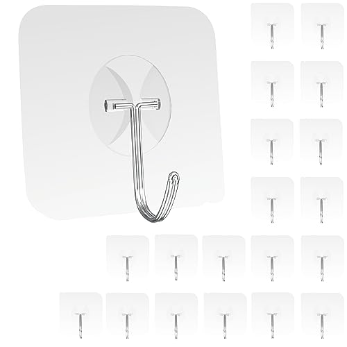 Latoxcaa Heavy Duty Adhesive Wall Hooks - Strong & Transparent, Hold up to 22lb, Waterproof & Reusable, Ideal for Kitchen, Bathroom, and Office (20 Pack) - size: 20 Medium Hooks