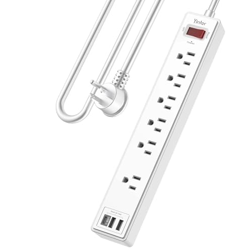6 Ft Power Strip Surge Protector - Yintar Extension Cord with 6 AC Outlets and 3 USB Ports for Home, Office, Dorm Essentials, 1680 Joules, ETL Listed, White - color: White, size: 6 Ft