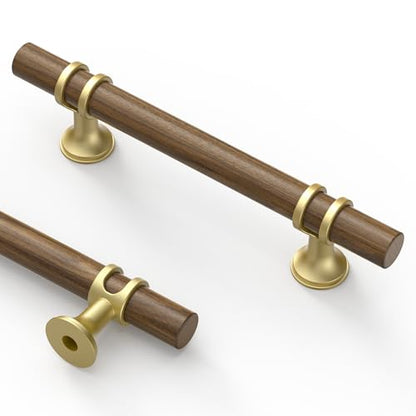 Asidrama 10 Pack 3.75 Inch(96mm) Wood and Gold Cabinet pulls Kitchen Cabinet Handles, Cabinet Pulls Kitchen Cabinet Hardware for Cupboard Drawer Pulls - color: wood and gold, size: 3.75" Hole Center, style: 10 Pack