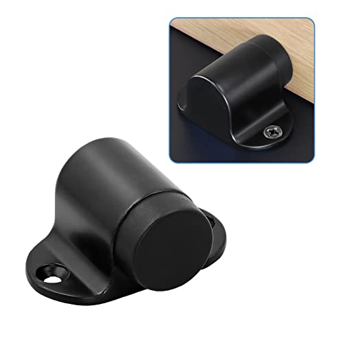 Floor Mount Door Stopper, Heavy Duty Door Stop Flat Black Doorstop with Rubber Bumper & Stainless Steel Screws, 1.06 Inch Height - color: Black