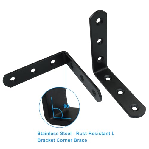 4 Pcs Black Corner Brace L Bracket, 3*3*0.8 inch / 80*80*20mm Iron Right Angle Brackets, Metal Joint Right Angle Bracket for Tables, Furniture, Shelves with Screws - size: 3"- 80mm-Black