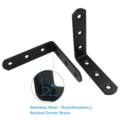 4 Pcs Black Corner Brace L Bracket, 3*3*0.8 inch / 80*80*20mm Iron Right Angle Brackets, Metal Joint Right Angle Bracket for Tables, Furniture, Shelves with Screws - size: 3"- 80mm-Black