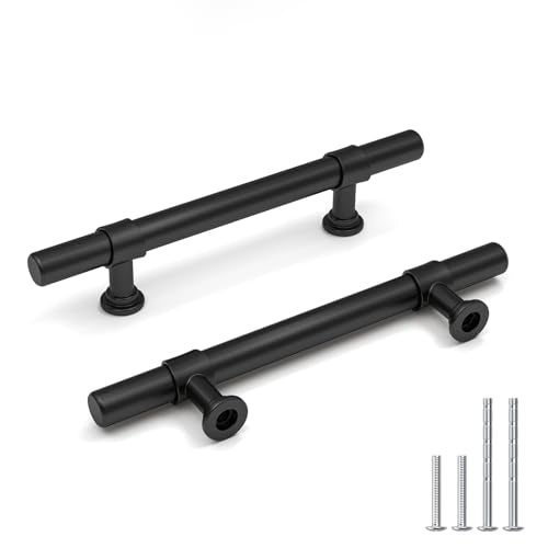 Goldenwarm 3 1/2 inch Black Cabinet Pulls 10 Pack Black Drawer Pulls - LST18BK90 Rustic Kitchen Cabinet Hardware T Bar Hardware for Dresser Drawer Cupboard Bathroom - color: Black, size: 3-1/2 in Hole Center (90mm)