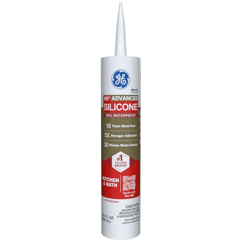 GE Advanced Silicone Caulk for Kitchen & Bathroom, White, 10 fl oz Cartridge, 1 Pack - 100% Waterproof Silicone Sealant, 5X Stronger Adhesion, Shrink & Crack Proof - color: White, size: Pack of 1